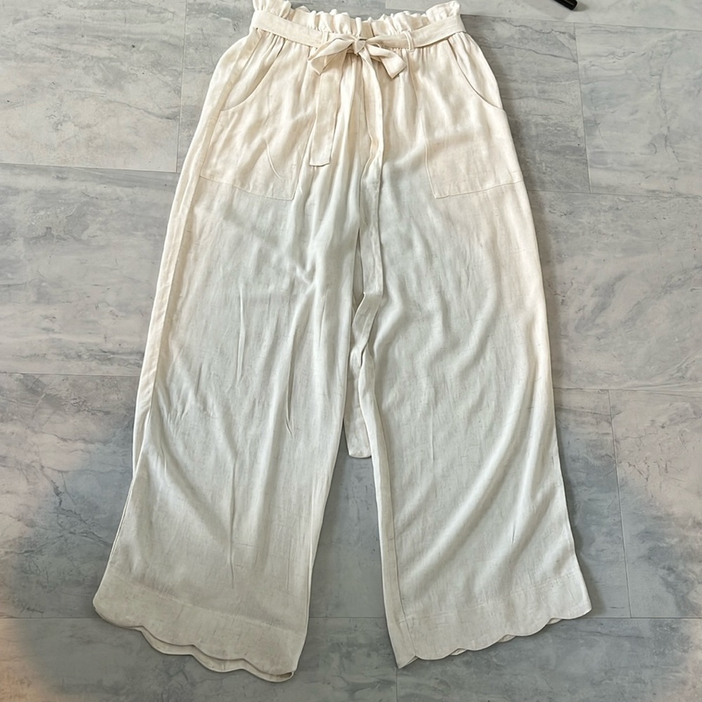 Monteau  Pants Linen paper bag  high waisted  wide leg  match belt  Size M NWOT
